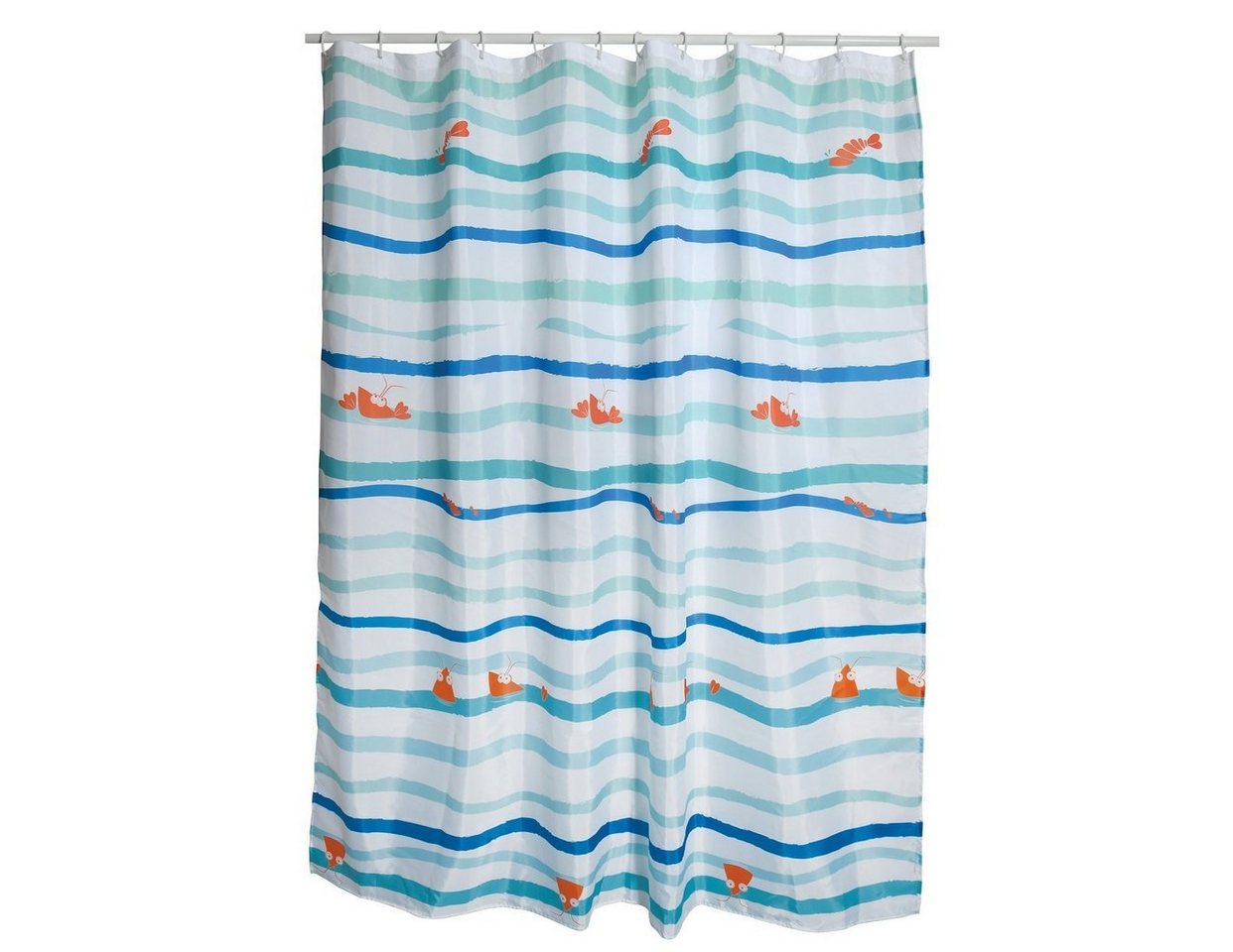 MSV Duschvorhang DEEP OCEAN Breite 180 cm, Textil-Duschvorhang, 100% Polyester, wasserabweisend, Anti-Schimmel-Effekt, waschbar 30°, maritimes Design, Farbe wei – Bild 2 von 4