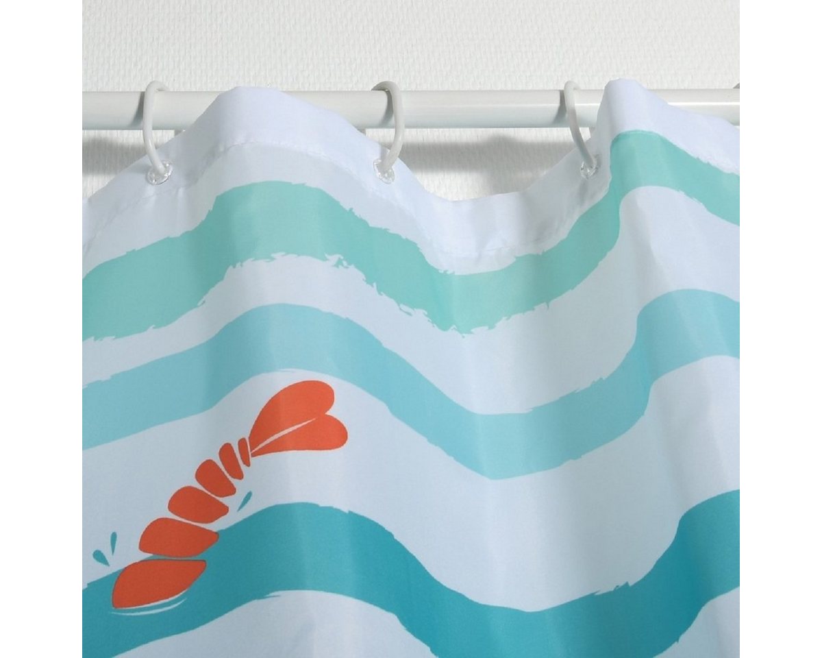 MSV Duschvorhang DEEP OCEAN Breite 180 cm, Textil-Duschvorhang, 100% Polyester, wasserabweisend, Anti-Schimmel-Effekt, waschbar 30°, maritimes Design, Farbe wei – Bild 4 von 4