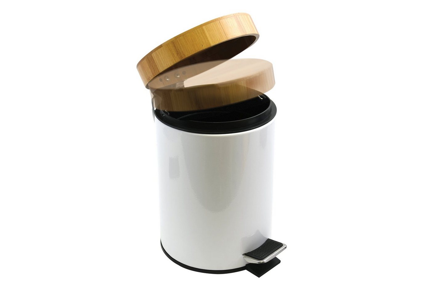 MSV Kosmetikeimer AZA, Edelstahl Treteimer, Deckel aus Bambus, mit Softclose-Absenkautomatik, 3L, weiß – Bild 2 von 5