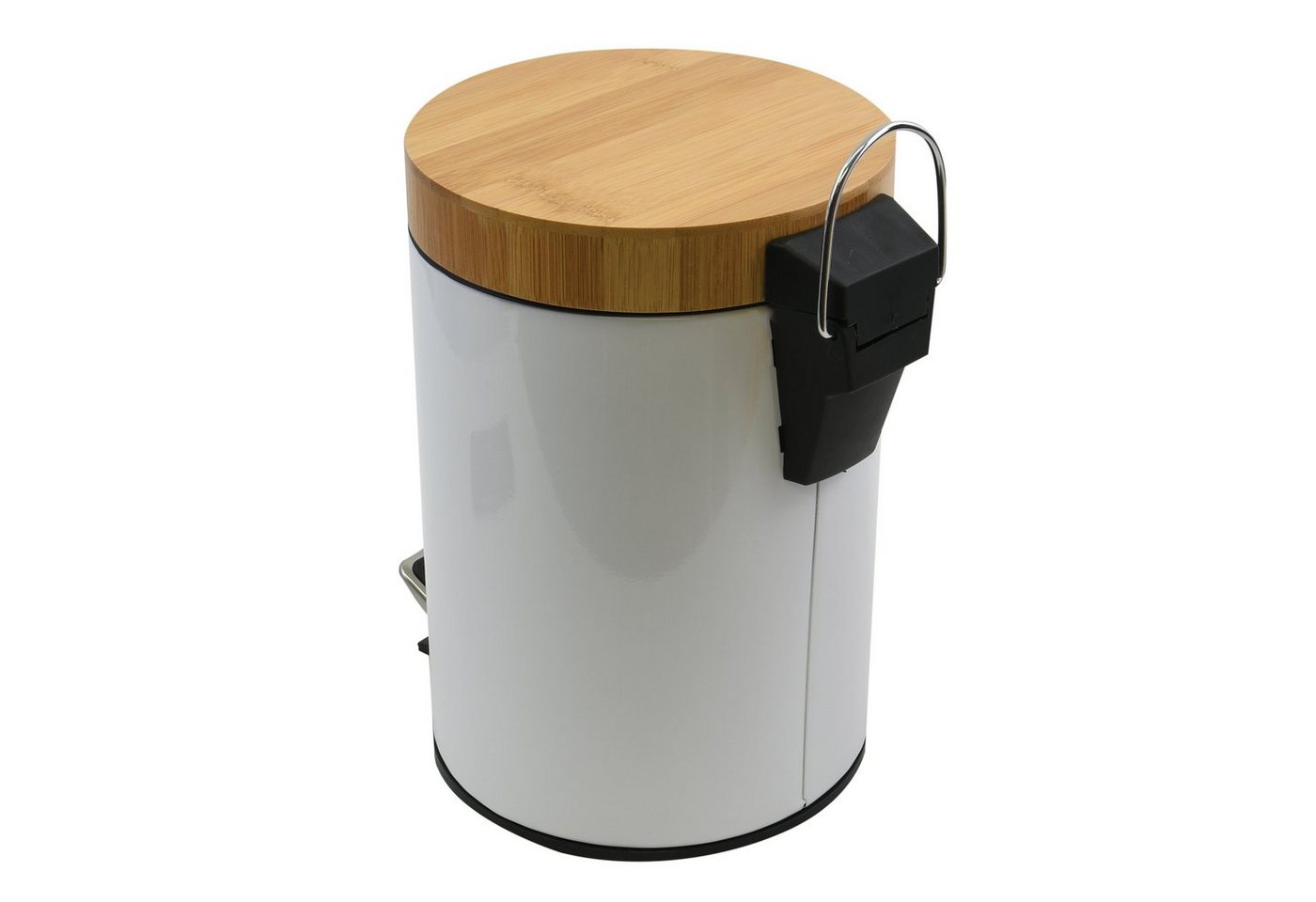 MSV Kosmetikeimer AZA, Edelstahl Treteimer, Deckel aus Bambus, mit Softclose-Absenkautomatik, 3L, weiß – Bild 4 von 5