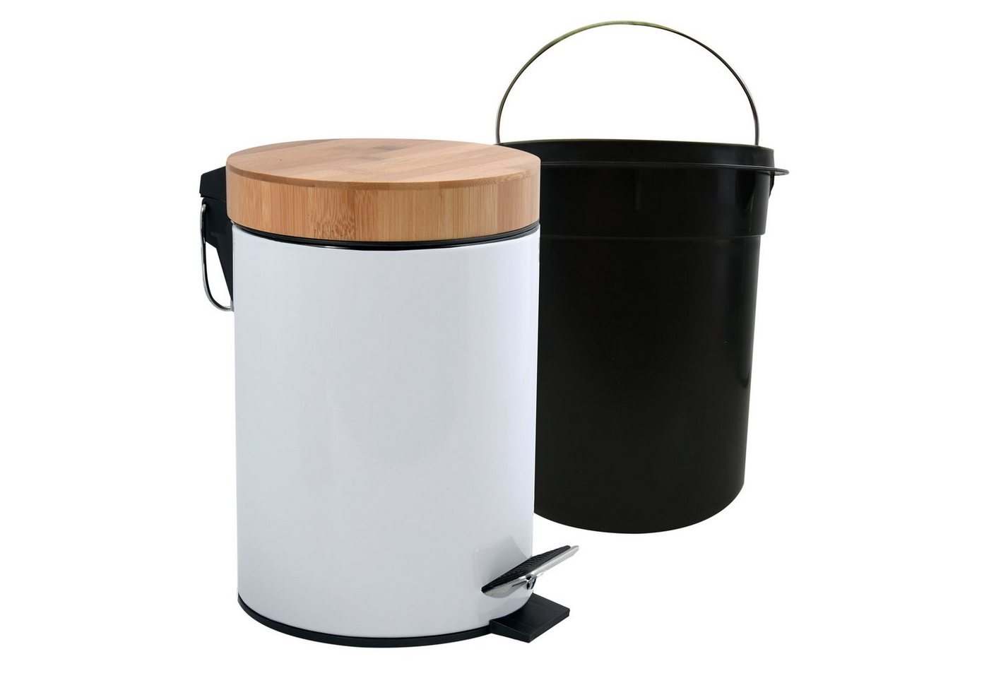 MSV Kosmetikeimer AZA, Edelstahl Treteimer, Deckel aus Bambus, mit Softclose-Absenkautomatik, 3L, weiß – Bild 5 von 5