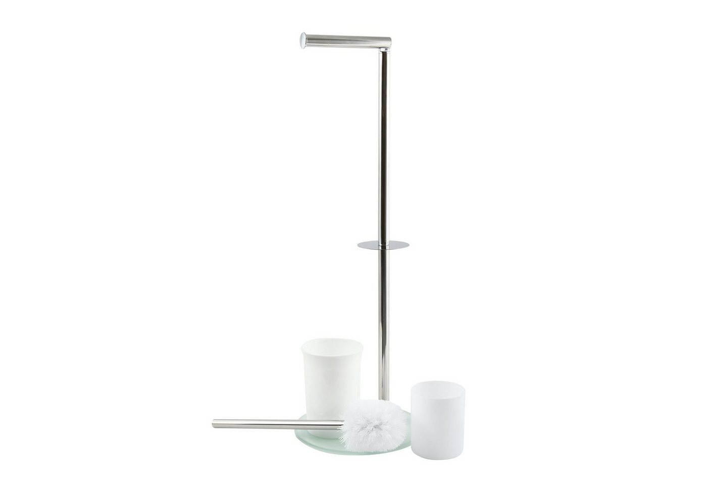 MSV Toilettenpapierhalter BERGAMO, WC Standgarnitur, 3 in 1: Toilettenbürste mit Rollenhalter und Ersatzrollen-Aufbewahrung, Edelstahl, farbiges Glas, 22x60 cm, – Bild 2 von 5