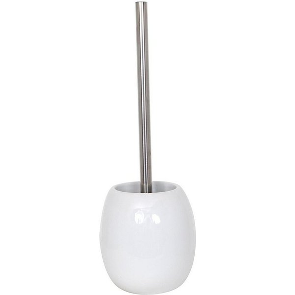 MSV WC-Garnitur JAVA, Toilettenbürste aus rostfreiem Edelstahl, Behälter aus hochwertiger Keramik, klassische Form, elegante Hochglanz-Optik, Farbe weiß, Toilet