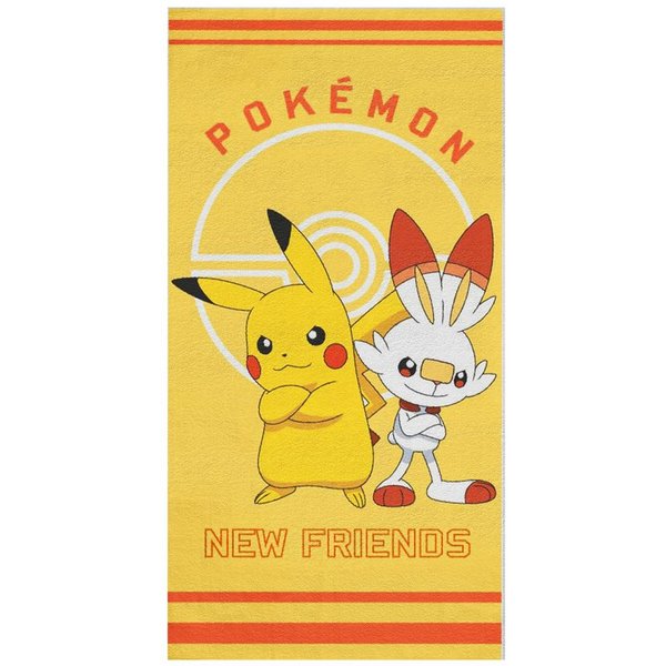 MTOnlinehandel Badetuch Pokemon gelb, Geschenkidee für Kinder, 70x140cm, Fanartikel, 100% Baumwolle (1-St), weich und saugfähig, Pikachu und Scorchic