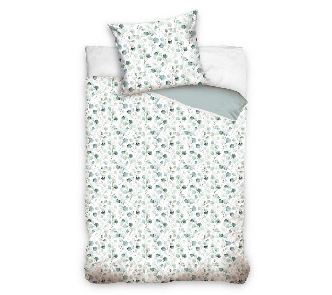 MTOnlinehandel Bettwäsche Eukalyptus, Blumen, Blätter, Zweige 100 % Baumwolle, Mako-Satin, 2 teilig, sanft, weich für Teenager & Erwachsene, Partnerbettwäsche – Bild 2 von 5