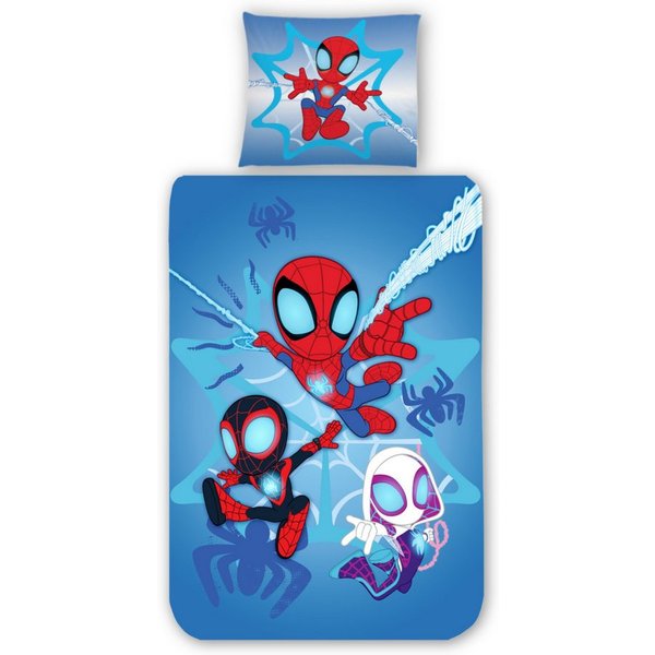 MTOnlinehandel Kinderbettwäsche Spidey & Friends "Helden der Nacht", Geschenkidee, 100% Baumwolle, 2 teilig, Winterbettwäsche kuschelig und weich für Jungen und