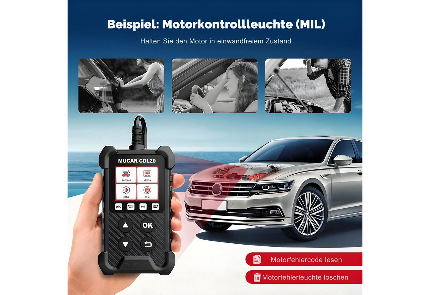 MUCAR Kfz-Diagnosegerät OBD2-Diagnosegerät OBD2 Profi KFZ Diagnosegerät Auto Auslesegerät, Auto Diagnosetester, KfZ Diagnosegerät, Live Parameter, Fehlercodes – Bild 5 von 5