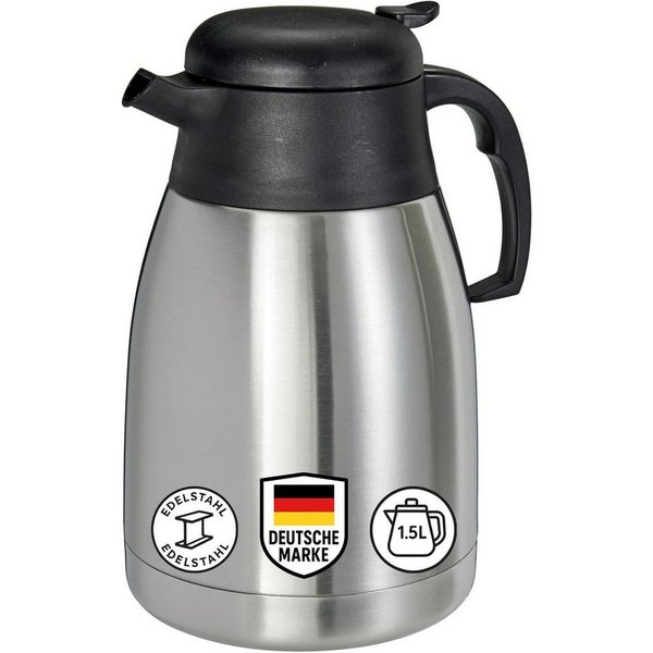 mucHome Isolierkanne Thermoskanne 1,5L Edelstahl Doppelwandig Kaffeekanne Einhandbedienung, 1,5 l