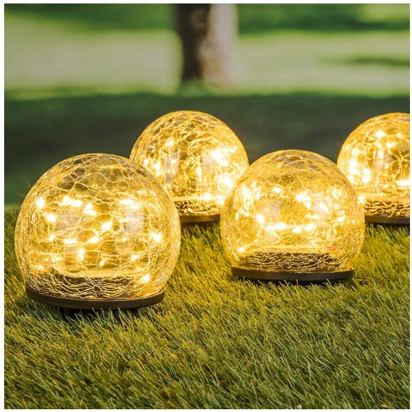 mucHome Kugelleuchte 4er Set LED Solar Kugel in Bruchglas Glas Gartenlampen