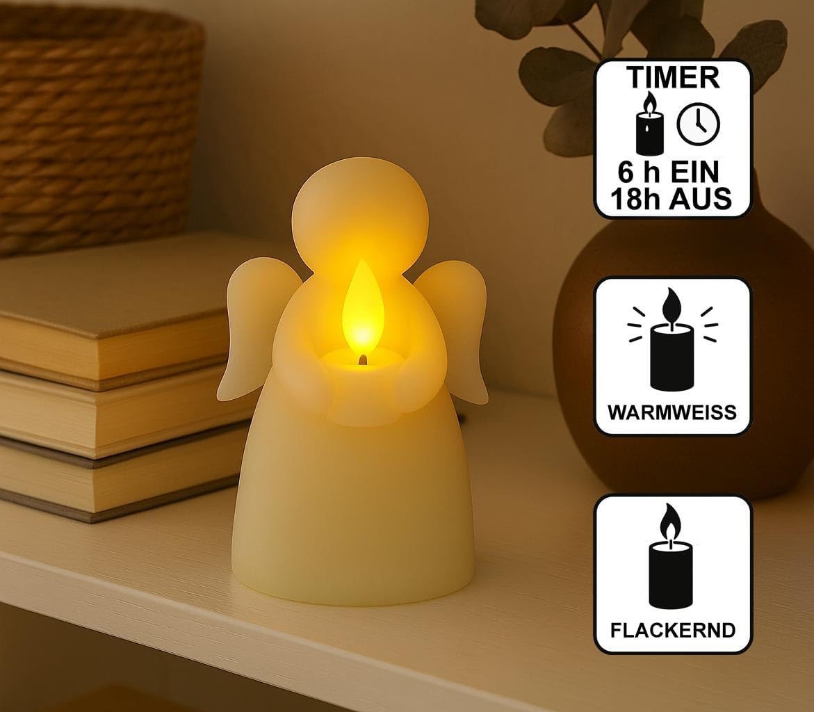 mucHome LED-Kerze LED Kerze Echtwachs flackerndem Licht Timer Engel oder Tannenbaum – Bild 2 von 4