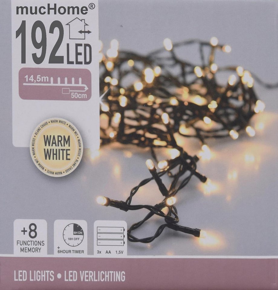 mucHome LED-Lichterkette 1,8-14,5 Meter warmweiß Batterie 8 Funktionen inkl. 6-Std Timer – Bild 2 von 4