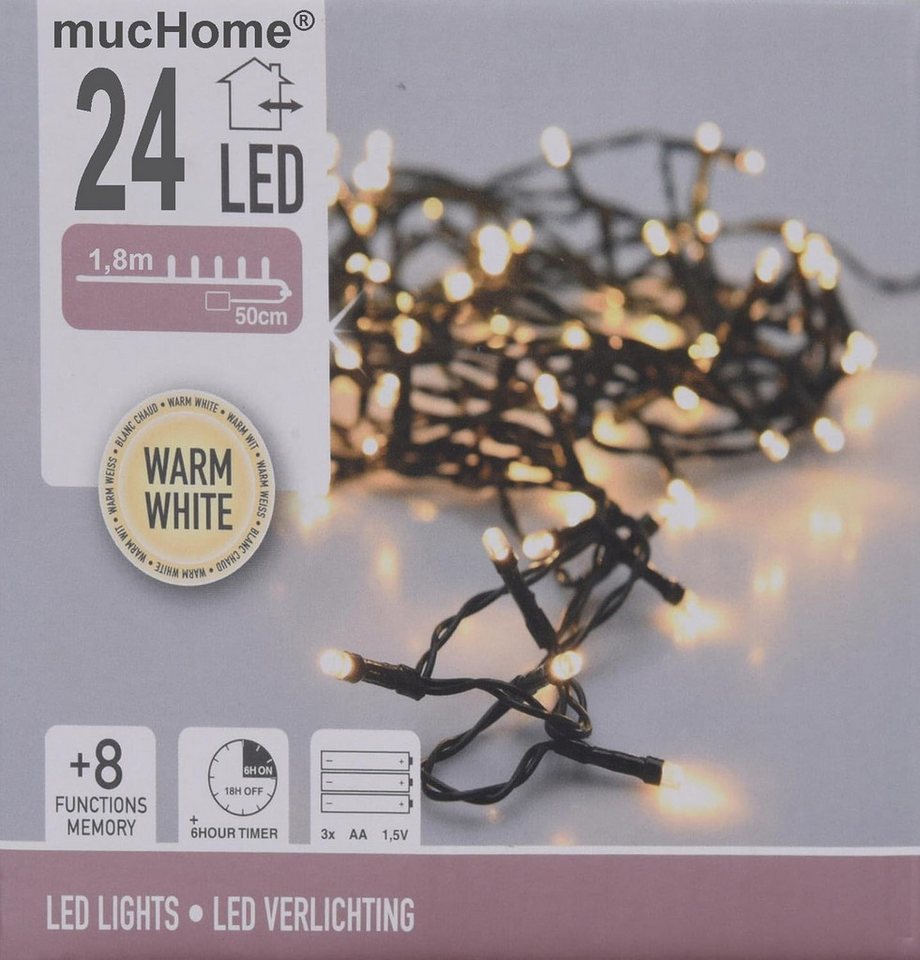 mucHome LED-Lichterkette 1,8-14,5 Meter warmweiß Batterie 8 Funktionen inkl. 6-Std Timer – Bild 2 von 4