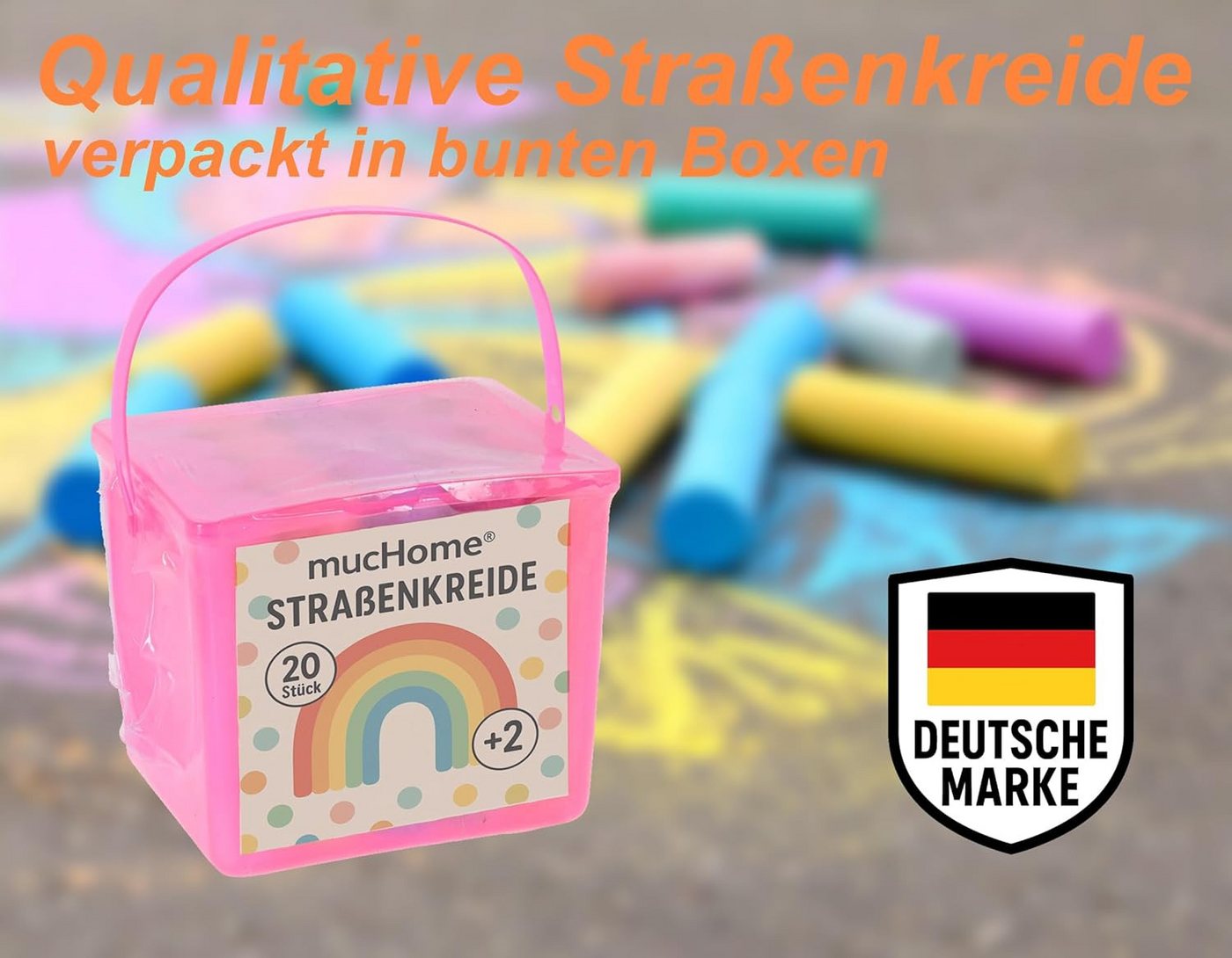 mucHome Malkreide Box Straßenkreide 5 verschiedene leuchtende Farben für Kinder, (60-tlg) – Bild 2 von 3