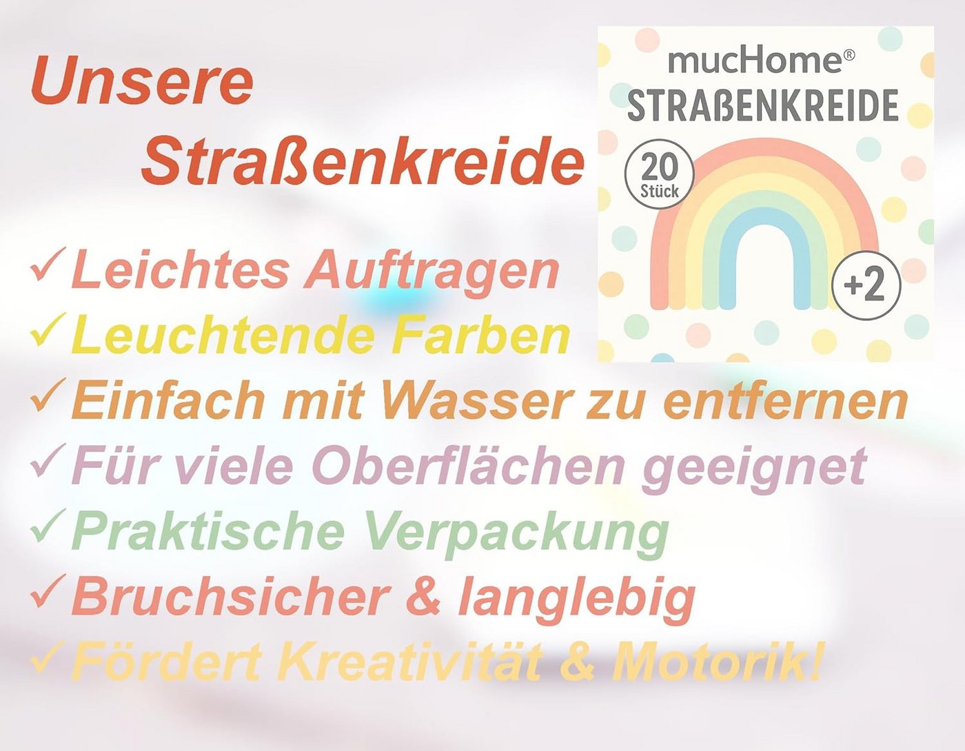 mucHome Malkreide Box Straßenkreide 5 verschiedene leuchtende Farben für Kinder, (60-tlg) – Bild 3 von 3