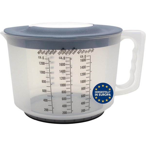 mucHome Messbecher 3in1 Rührbecher 2L mit Spritzschutz, Verschlussdeckel und Ausgießer