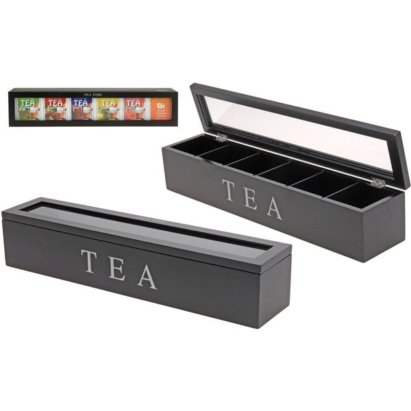 mucHome Teebox aus Holz mit 6 Fächern Weiß/Schwarz Teekasten