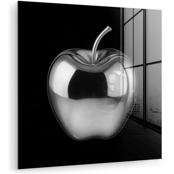 MuchoWow Acrylglasbild Apfel - Metallisch - Symmetrisch, Inkl. Aufhängung, Glasbilder Wohnzimmer, Schlafzimmer, Flur & Esszimmer, 30x20 cm