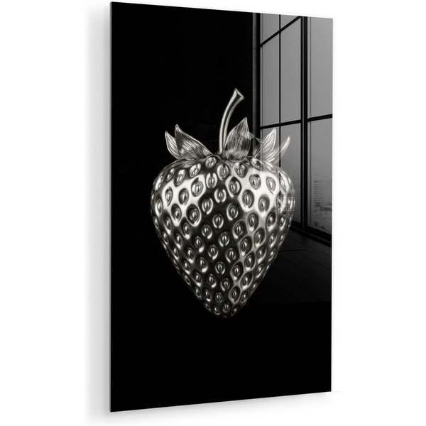 MuchoWow Acrylglasbild Erdbeere - Saatgutstruktur - Realistisch, Inkl. Aufhängung, Glasbilder Wohnzimmer, Schlafzimmer, Flur & Esszimmer, 30x20 cm