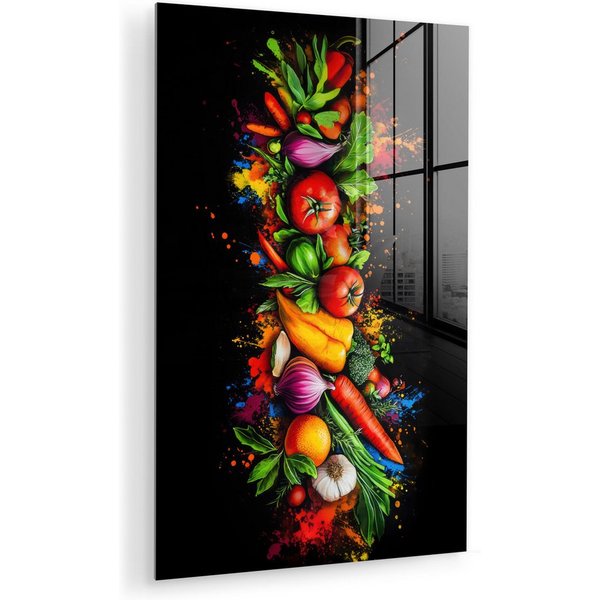 MuchoWow Acrylglasbild Gemüse - Lebensmittel - Kräuter - Graffiti - Kochen, Inkl. Aufhängung, Bilder auf Glas Wandbild, Wanddeko Wohnzimmer Badezimmer, 20x20 cm