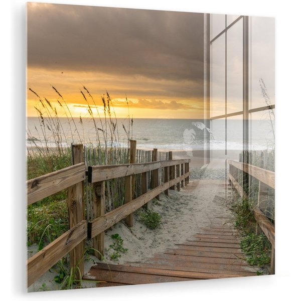 MuchoWow Acrylglasbild Strand - Meer - Düne - Weg, Inkl. Aufhängung, Bilder auf Glas Wandbild, Wanddeko Wohnzimmer Badezimmer, 20x20 cm