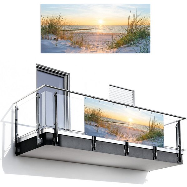 MuchoWow Balkonsichtschutz Strand - Sonne - Düne - Gras - Sand - Horizont (1-St) Balkon Sichtschutz 90x200, Windschutz für Zaun PVC, 200x90 cm