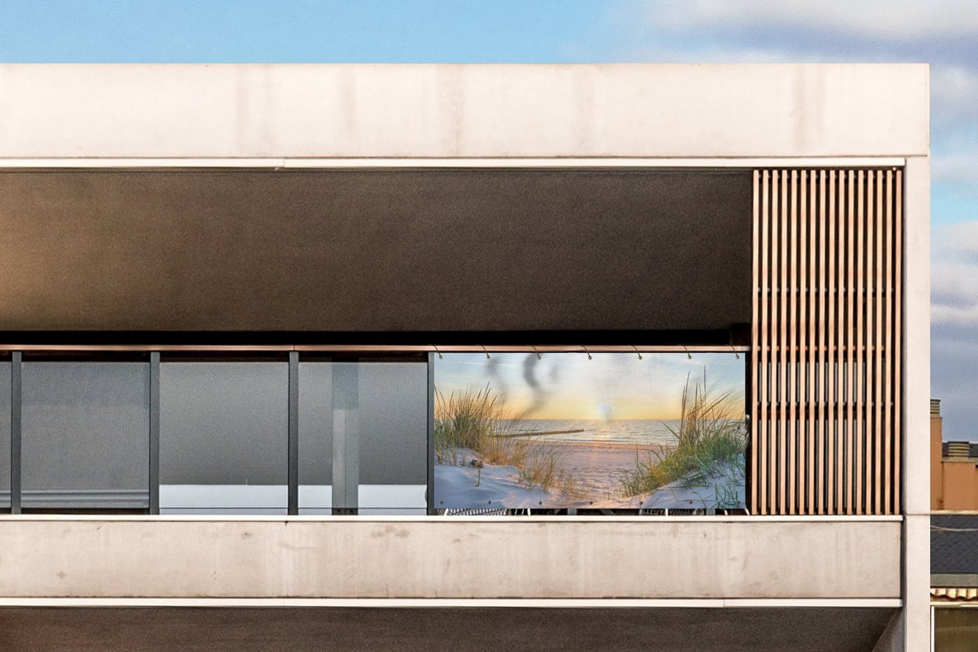MuchoWow Balkonsichtschutz Strand - Sonne - Düne - Gras - Sand - Horizont (1-St) Balkon Sichtschutz 90x200, Windschutz für Zaun PVC, 200x90 cm – Bild 2 von 5