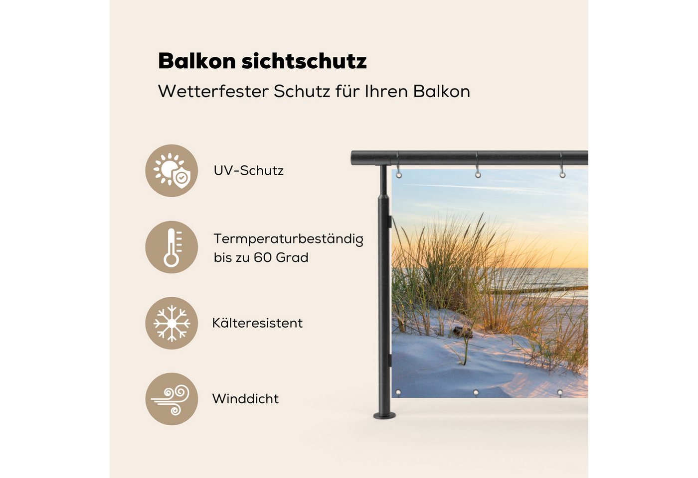 MuchoWow Balkonsichtschutz Strand - Sonne - Düne - Gras - Sand - Horizont (1-St) Balkon Sichtschutz 90x200, Windschutz für Zaun PVC, 200x90 cm – Bild 3 von 5