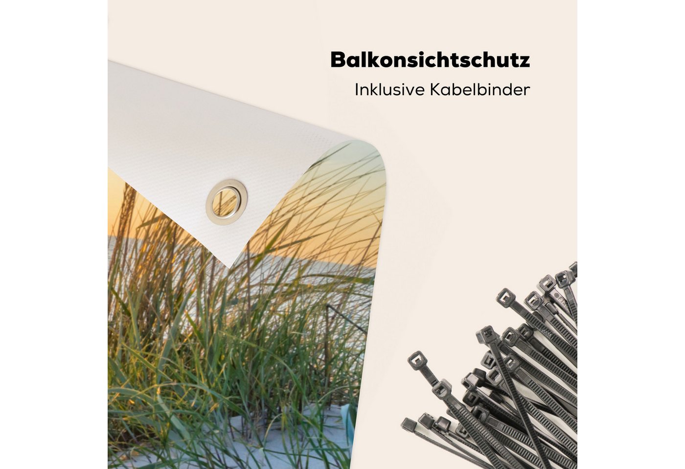 MuchoWow Balkonsichtschutz Strand - Sonne - Düne - Gras - Sand - Horizont (1-St) Balkon Sichtschutz 90x200, Windschutz für Zaun PVC, 200x90 cm – Bild 5 von 5
