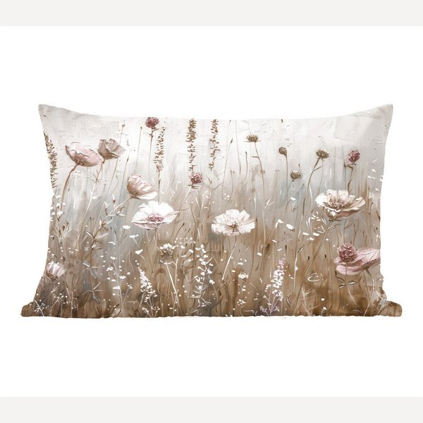 MuchoWow Dekokissen Blumen - Rosa - Modern - Beige, Zierkissen mit Füllung für Wohnzimmer, Sofakissen, 40x40 cm