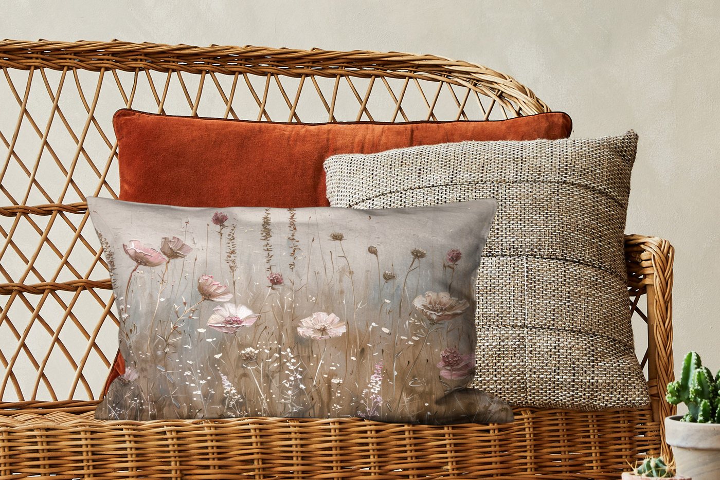 MuchoWow Dekokissen Blumen - Rosa - Modern - Beige, Dekoration, Zierkissen, Kissen mit Füllung, 50x30 cm – Bild 4 von 5