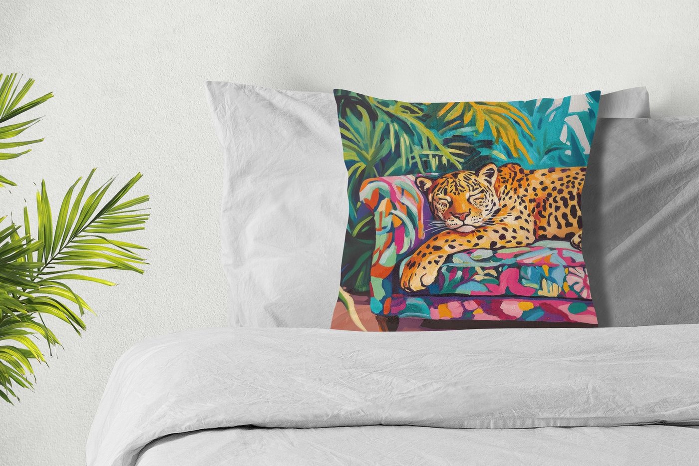 MuchoWow Dekokissen Leopard - Bunt - Tropisch, Zierkissen mit Füllung für Wohnzimmer, Sofakissen, 40x40 cm – Bild 4 von 5