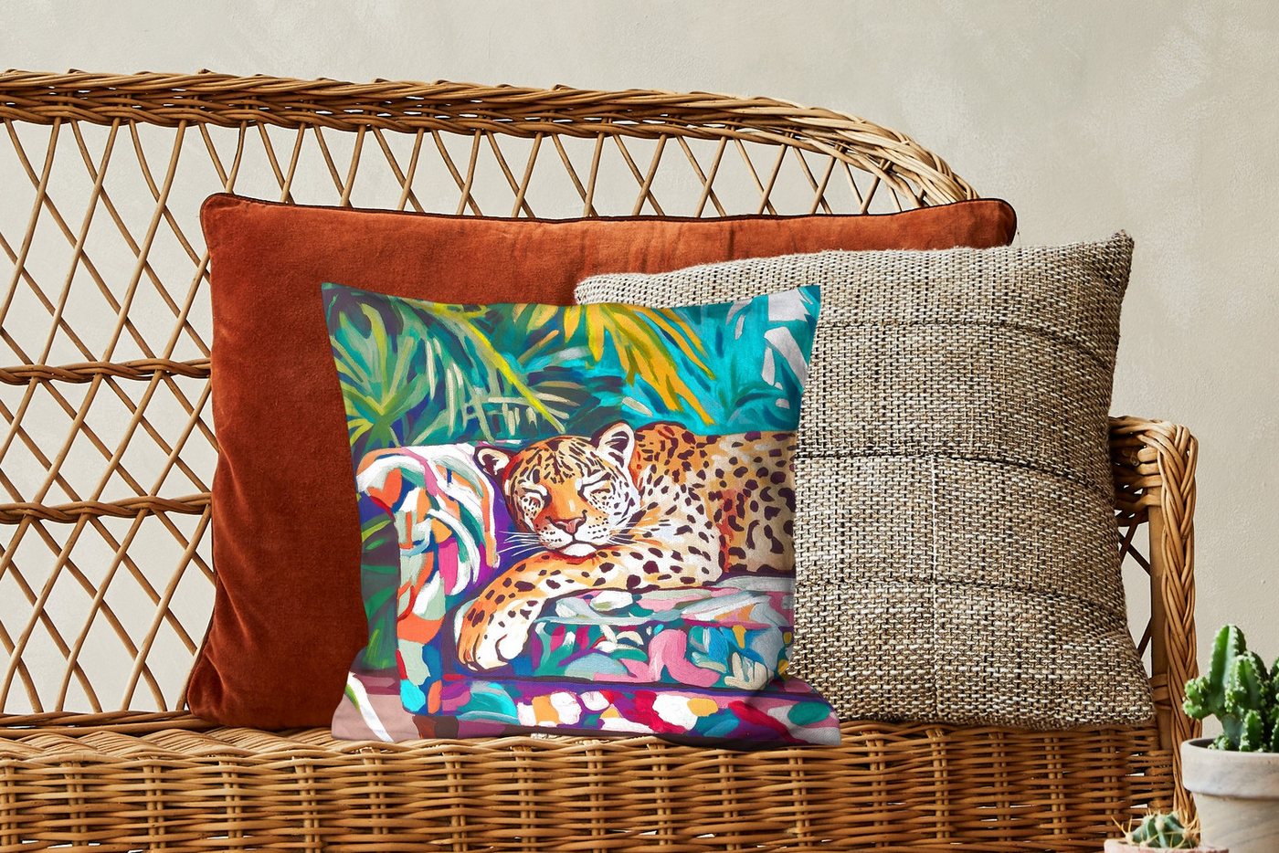 MuchoWow Dekokissen Leopard - Bunt - Tropisch, Zierkissen mit Füllung für Wohnzimmer, Sofakissen, 40x40 cm – Bild 5 von 5