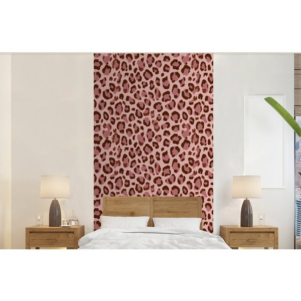 MuchoWow Fototapete Leopard - Muster - Rosa, Matt, bedruckt, Vliestapete für Wohnzimmer Schlafzimmer Küche, Fototapete, 120x240 cm