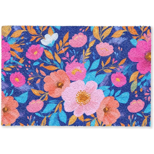 MuchoWow Fußmatte Blumen - Blau - Rosa, Rechteckig, innen Schmutzfangmatte, Tür, Schmutzfänger Flur, Teppich 60x40 cm