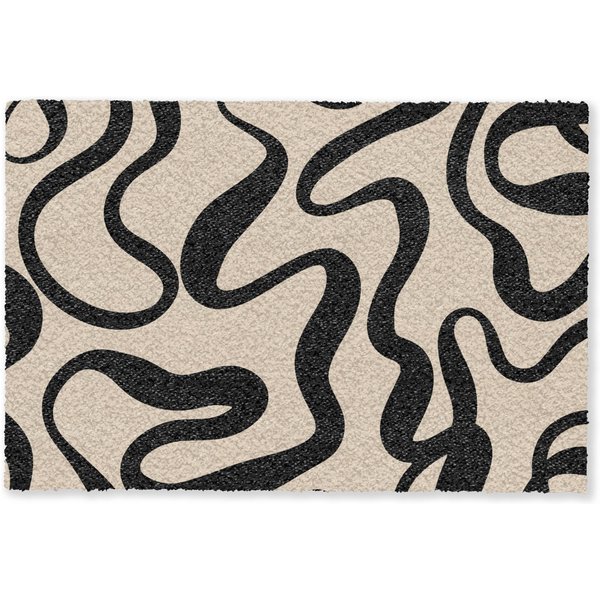 MuchoWow Fußmatte Linien - Schwarz - Beige - Abstrakt - Minimalistisch, Rechteckig, innen Schmutzfangmatte, Tür, Schmutzfänger Flur, Teppich 60x40 cm