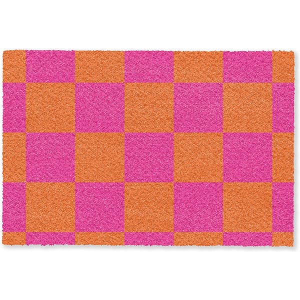 MuchoWow Fußmatte Schachbrettmuster - Orange - Rosa - Blöcke, Rechteckig, innen Schmutzfangmatte, Tür, Schmutzfänger Flur, Teppich 60x40 cm