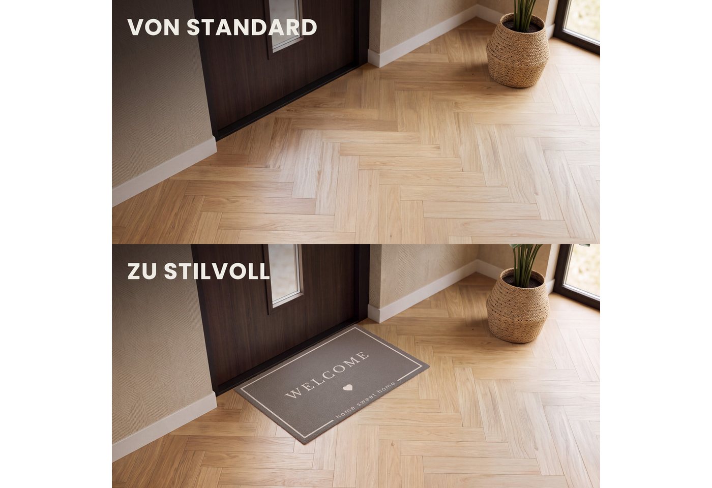 MuchoWow Fußmatte Willkommen - Braun, Rechteckig, innen Schmutzfangmatte, Tür, Schmutzfänger Flur, Teppich 60x40 cm – Bild 3 von 5