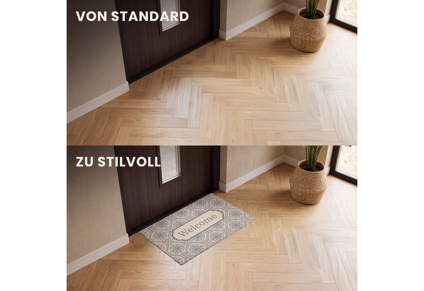 MuchoWow Fußmatte Willkommen - Klassisch - Grau, Rechteckig, innen Schmutzfangmatte, Tür, Schmutzfänger Flur, Teppich 60x40 cm – Bild 3 von 5