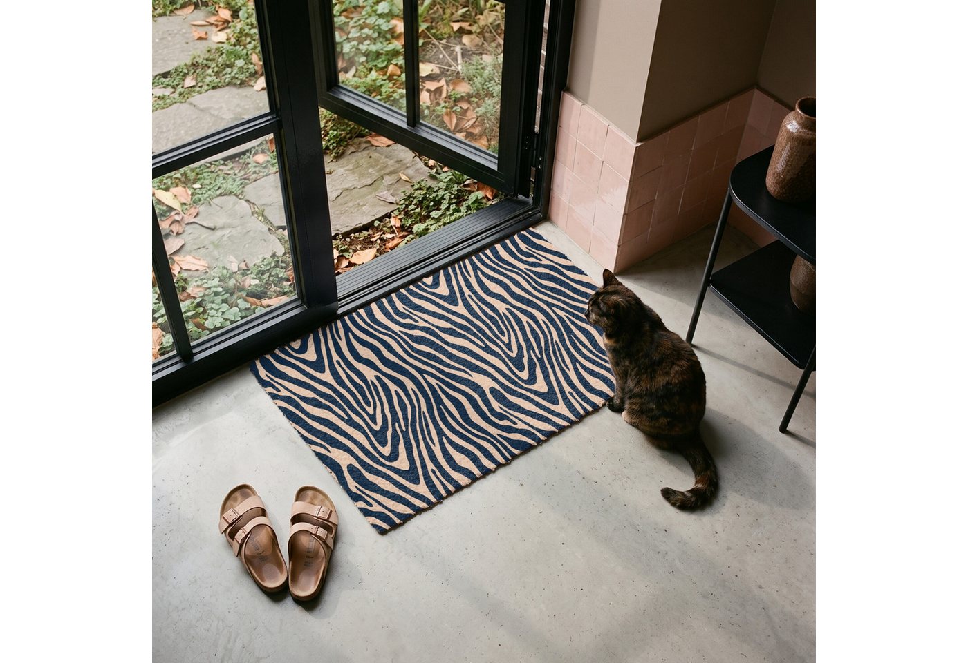 MuchoWow Fußmatte Zebra - Muster - Blau - Beige, Rechteckig, innen Schmutzfangmatte, Tür, Schmutzfänger Flur, Teppich 60x40 cm – Bild 4 von 5