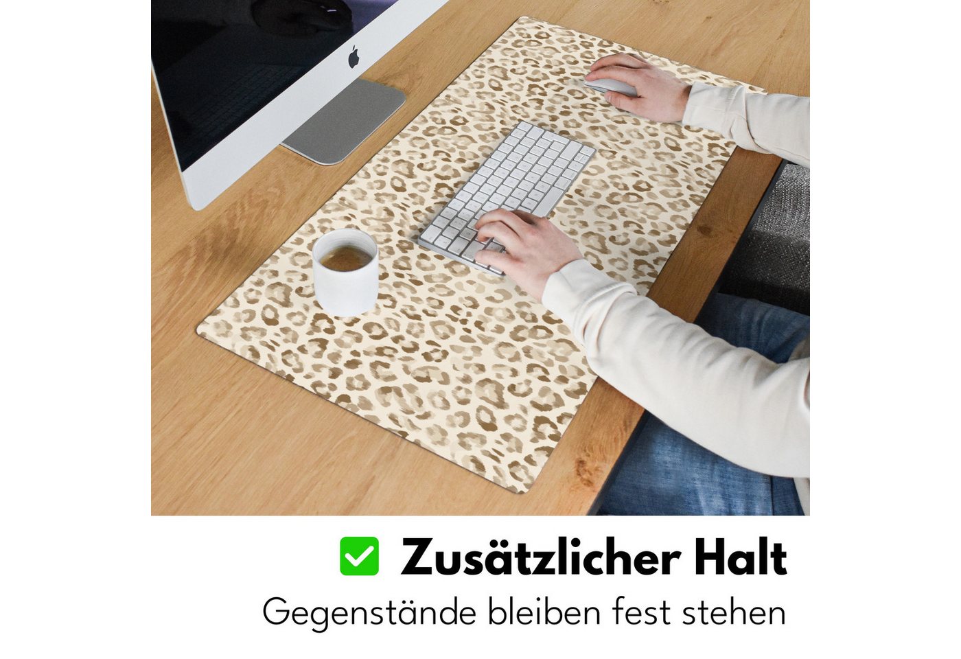 MuchoWow Gaming Mauspad Leopard - Klassisch - Beige (1-St), Gaming Mauspad XXL, Schreibtischunterlage, Desk Mat Groß, 80x40 cm – Bild 5 von 5