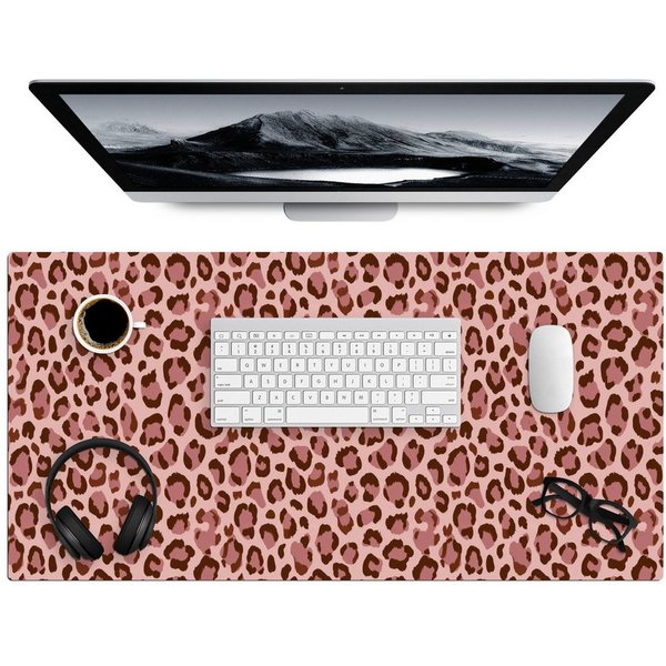 MuchoWow Gaming Mauspad Leopard - Muster - Rosa (1-St), Gaming Mauspad XXL, Schreibtischunterlage, Desk Mat Groß, 80x40 cm
