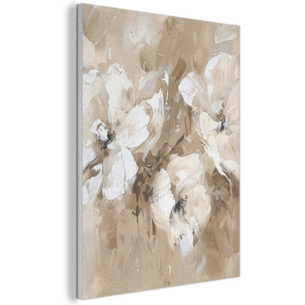 MuchoWow Gemälde Blumen - Beige - Abstrakt - Modern, Fotodruck (1 St), Vintage Deko Bilder Wohnzimmer, Wanddeko Retro, 40x30 cm