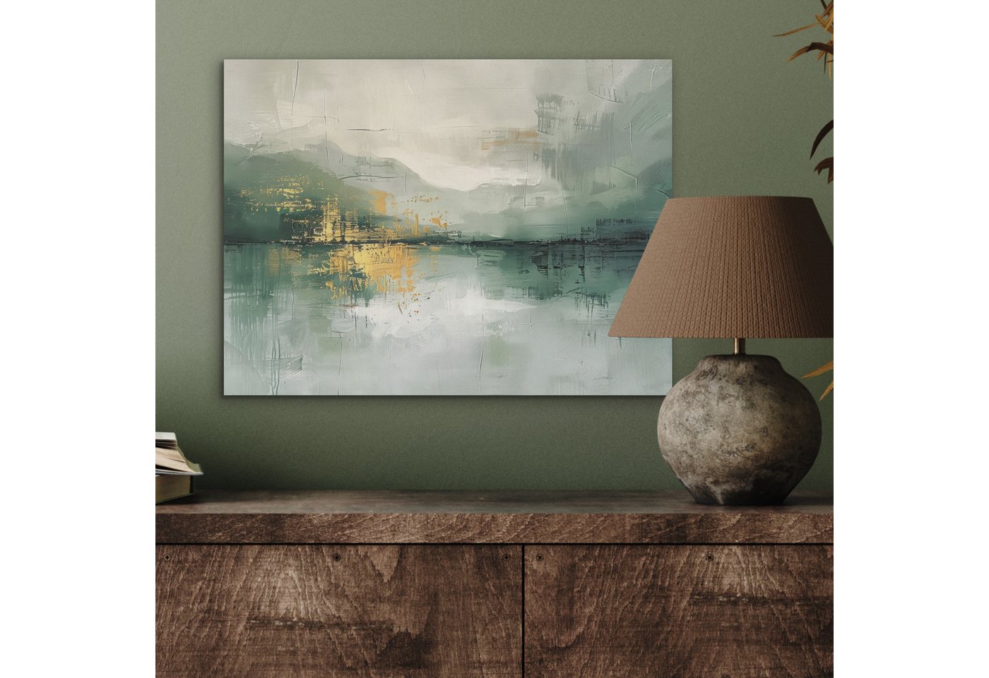 MuchoWow Gemälde Grün - Modern - Abstrakt - Gold, Fotodruck (1 St), Akustikpaneele PET-Filz, Akustikbild, Schalldämmung, Deko 40x30 cm – Bild 3 von 5