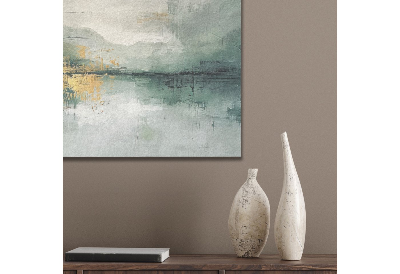 MuchoWow Gemälde Grün - Modern - Abstrakt - Gold, Fotodruck (1 St), Akustikpaneele PET-Filz, Akustikbild, Schalldämmung, Deko 40x30 cm – Bild 4 von 5