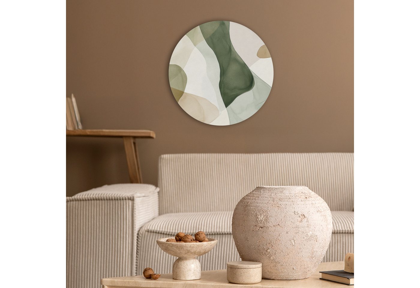MuchoWow Gemälde Japandi - Abstrakt - Grün, Fotodruck (1 St), Akustikpaneele rund, Schalldämmung, Akustikbilder 30x30 cm – Bild 2 von 5