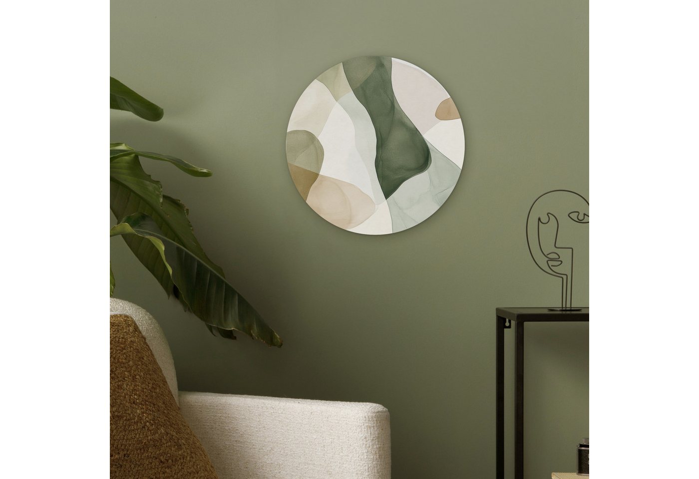 MuchoWow Gemälde Japandi - Abstrakt - Grün, Fotodruck (1 St), Akustikpaneele rund, Schalldämmung, Akustikbilder 30x30 cm – Bild 3 von 5