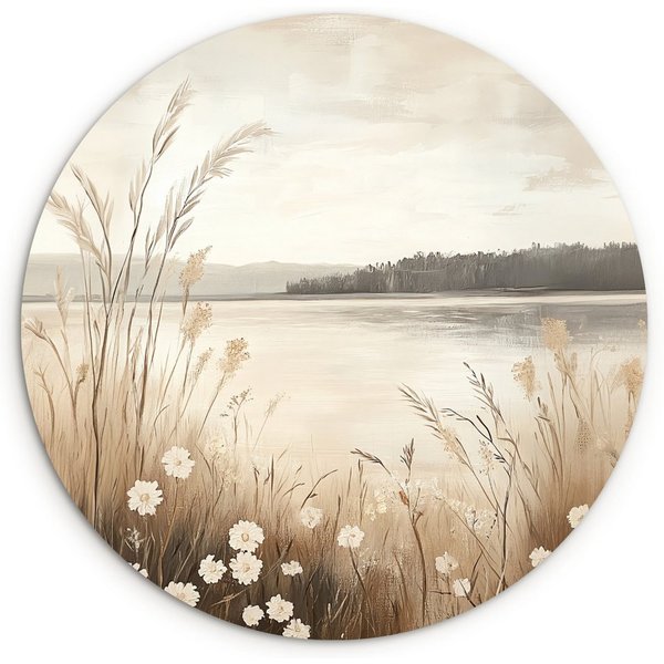 MuchoWow Gemälde See - Wasser - Natur - Beige, Fotodruck (1 St), Kreis Wanddekoration, Rundes Wandbild, 30x30 cm