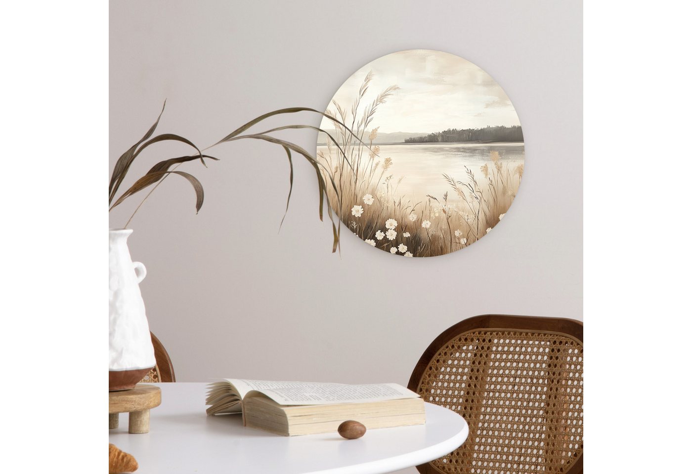 MuchoWow Gemälde See - Wasser - Natur - Beige, Fotodruck (1 St), Kreis Wanddekoration, Rundes Wandbild, 30x30 cm – Bild 5 von 5