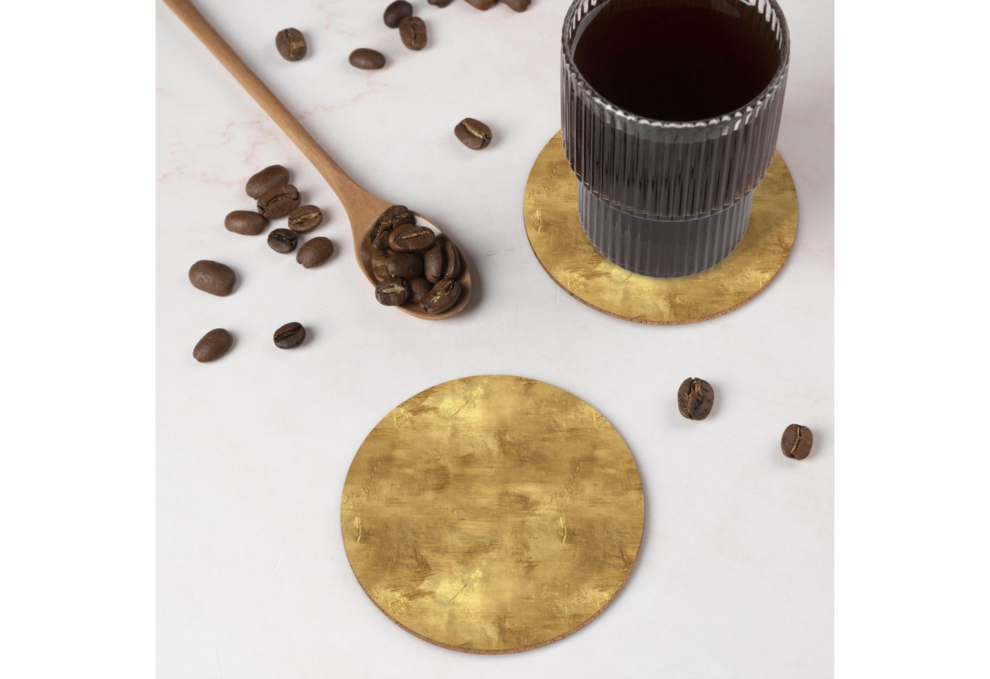 MuchoWow Glasuntersetzer Industriell - Textur - Gold, Zubehör für Gläser, 6-tlg., Getränkeuntersetzer, Rund, Tassenuntersetzer Kork, 10x10 cm – Bild 3 von 5