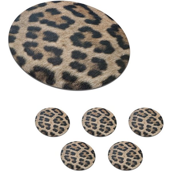 MuchoWow Glasuntersetzer Leopardenmuster, Zubehör für Gläser, 6-tlg., Getränkeuntersetzer, Rund, Tassenuntersetzer Kork, 10x10 cm